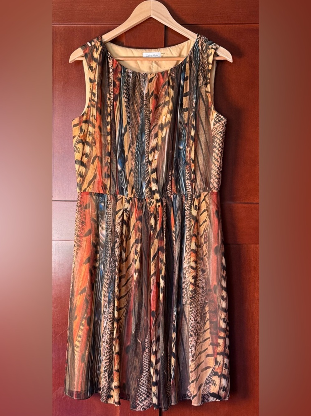 Calvin Klein Animal-Print Sleeveless Midi Dress in Colors Of The Desert Size 12